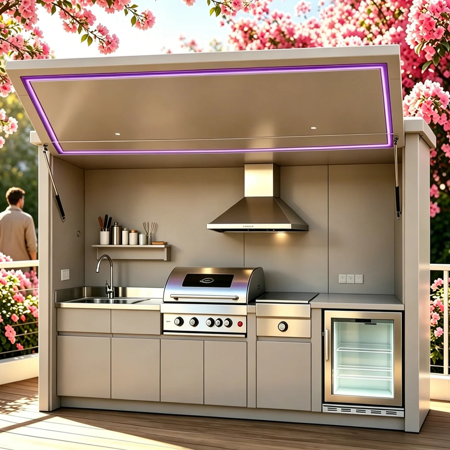 Modular Pre-Assembled Outdoor Kitchen Cabinet, Fully Equipped BBQ Cooking Station for Backyard Family Barbecue & Gatherings
