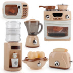 Simulation Electric Kitchen Toys Appliances Pop-up Toaster Microwave Oven Washer Dryer Mixer Blender Set Coffee Maker for Kids