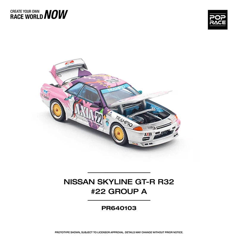 In Stock POP Race 1:64 Skyline GTR R32 AXIA #22 Group A Openable Hood Diecast Diorama Car Model Toy