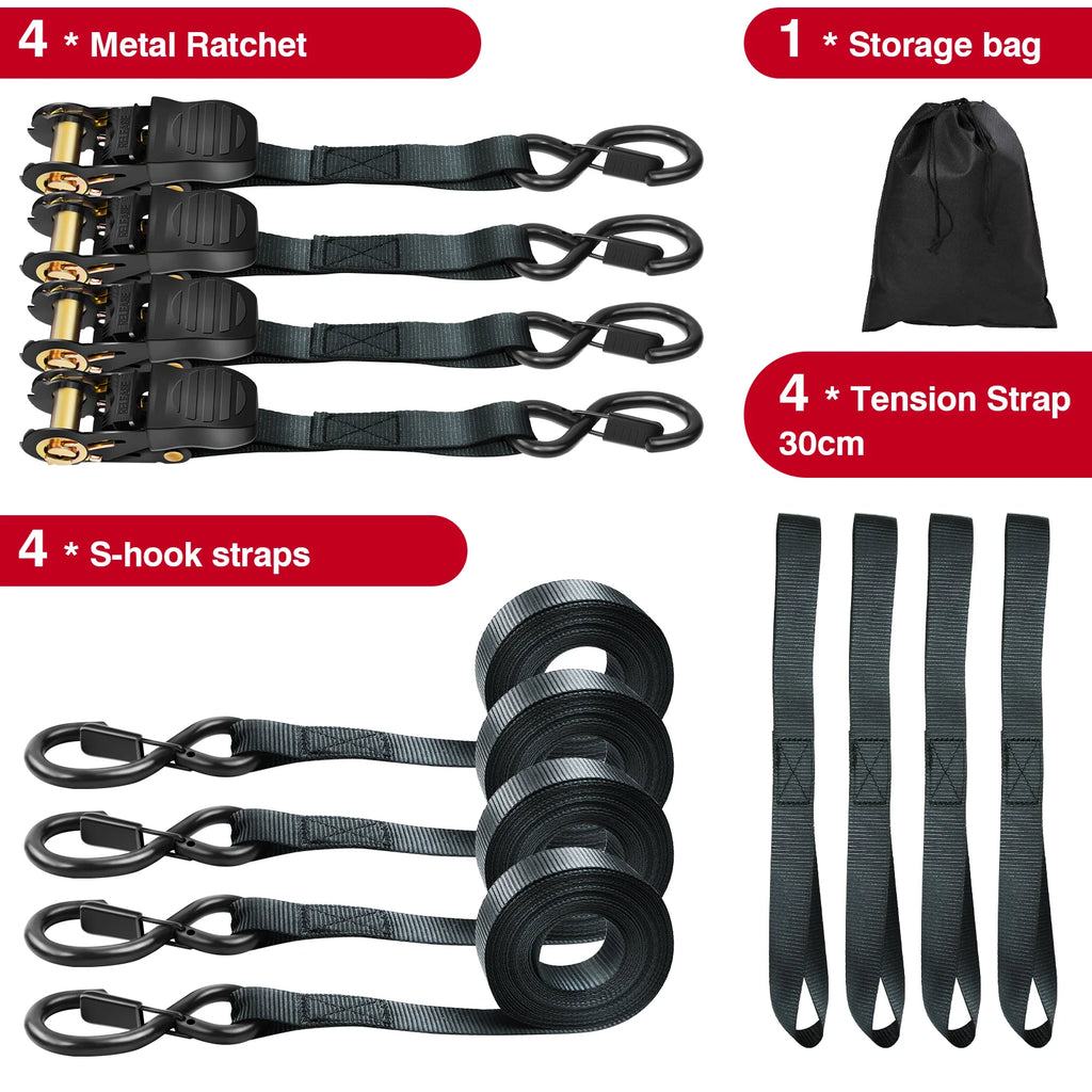 Strength Ratchet Straps 800kg Break Strength With S-Hooks,for Fixed Car Fixed Tightener Tensioner Straps Ratchet Tie-Down Belt