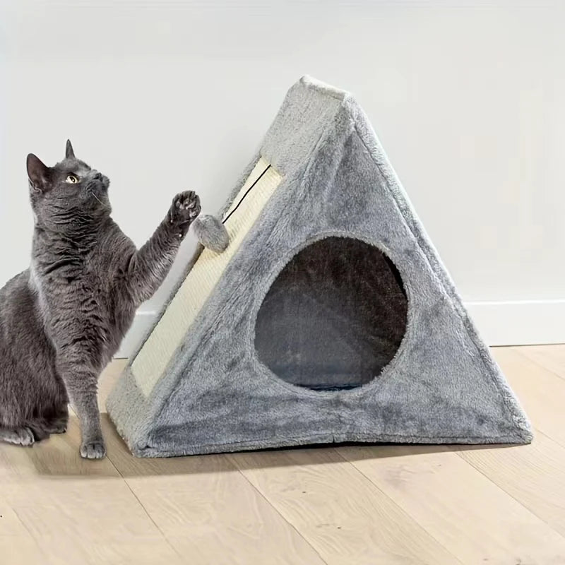 Plush Pet Bed with Toy Ball & Scratching Board - For Cats Under 15 lbs | AlluCanFind