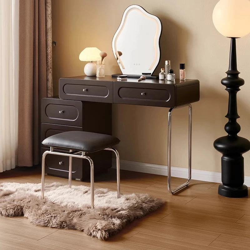 French Retro Dresser Chest Bedroom Internet Celebrity Makeup Table Vanity Desk With Light Mirror With Seat Dressing Table Black