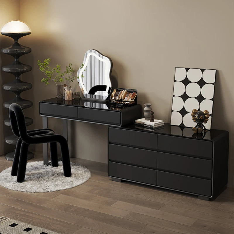 Organizer Lights Storage Vanity Tables Mirror Chair Set Cabinet Drawers Dressers Makeup Girl Black Coiffeuse Furniture Home