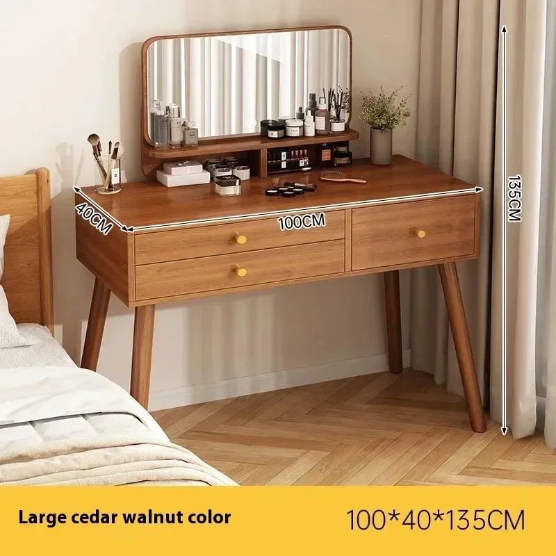 Minimalist Retro Dressers for Bedroom Walnut Color Dressing Tables with Mirror Chair Makeup Dresser Vanity Bedroom Furniture2025