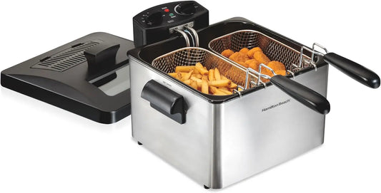 Electric Deep Fryer with 2 Baskets and Lid, 4.5 Liters / 19 Cups Oil Capacity, Temperature Control, View Window,