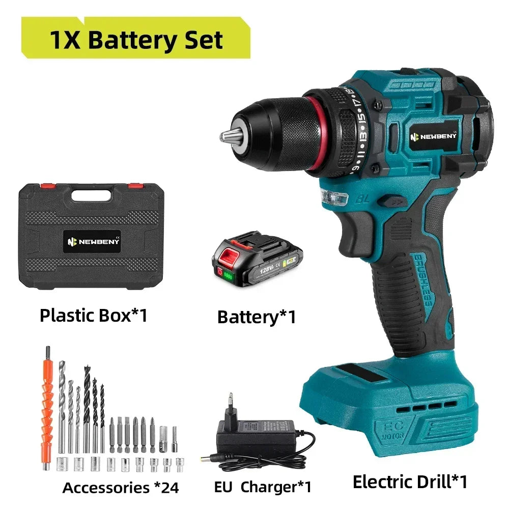 NEWBENY 10mm Brushless Electric Drill 21+2 Torque Multifunctional Cordless Electric Screwdriver For Makita 18V Battery Pin