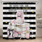 Fashion Perfume Shower Curtain Set Pink Rose Flower Modern Woman Girl Home Bathroom Decor Non Slip Rug Bath Mat Toilet Lid Cover