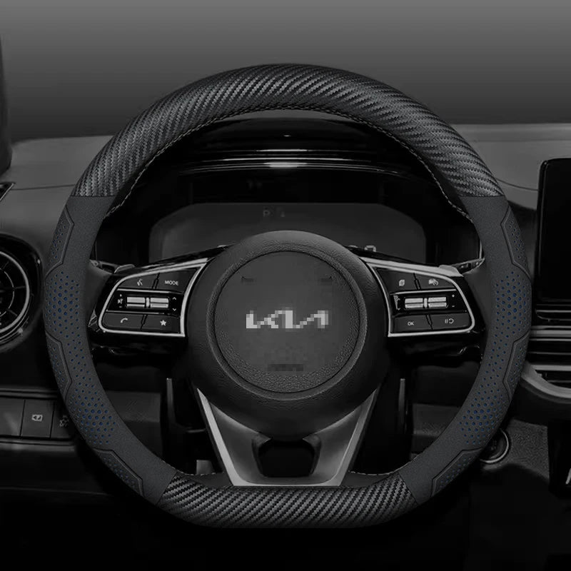 For Kia K5 Sportage Picanto Xceed Rio Cerato Soul Carens Seltos Carbon fiber Suede Car Steering Wheel Cover Auto Accessories