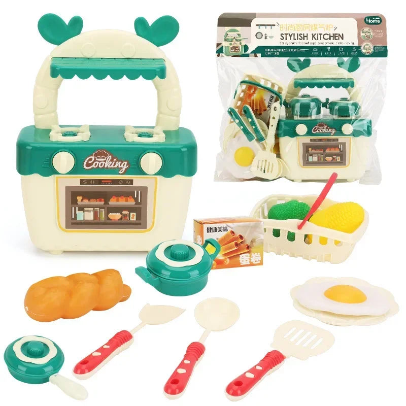 Diy Mini Children's Kitchen Toys Sound And Light Kitchenette Safe Plastic Pretend Role Play Tableware Kids Educational Toy Gifts