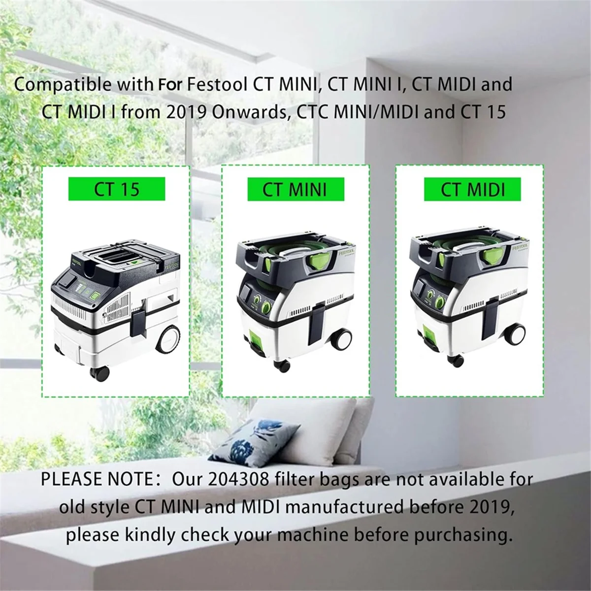 A61I 6PCS 204308 CT Mini/Midi -2/5 Filter Dust Bag for FeStool 204308 CT 15 Vacuum Cleaner Accessory