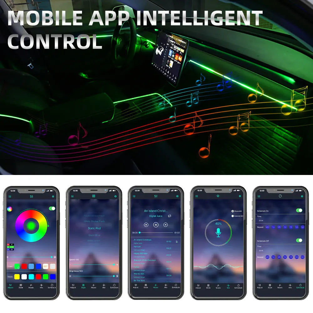KEVANLY 140/55.1inch Car Ambient Lights 1in1 Universal LED Symphony RGB Atmosphere Lamp USB APP Remote for Tesla Model 3 Y S X