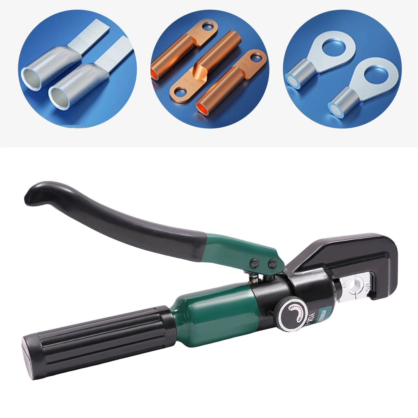 60KN Manual Operated Hydraulic Crimping Tool,YQK-70 Model Hydraulic Tubes Crimper with 8 Pairs of Dies,10mm Stroke,Cu 4-70mm²