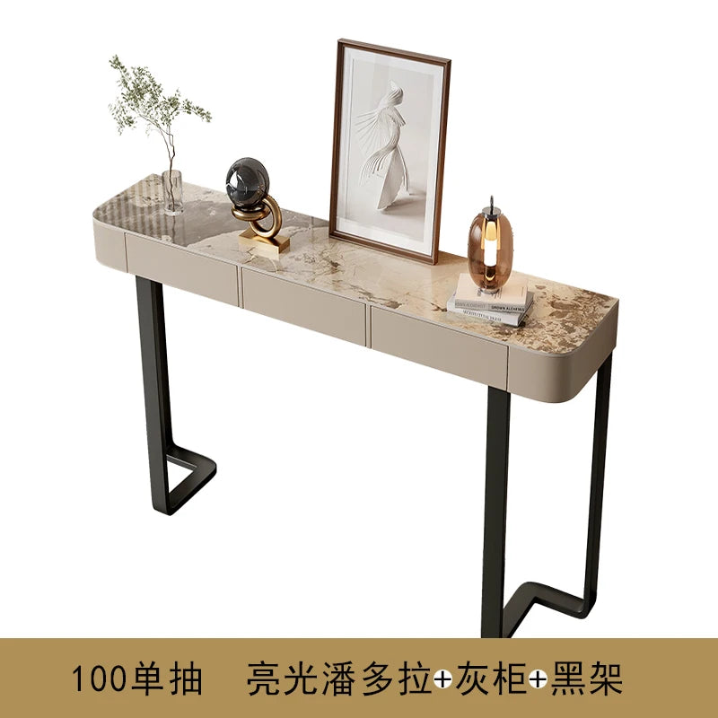 Luxury Glossy Console Table For Hallway Living Room Slate Porch Side Table High-quality Drawer Cabinet Home Furniture 80/100/120