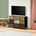 Dresser for Bedroom with 9 Deep Fabric Drawers, Wide TV Stand Storage Cabinet, Colorful Chest of Drawers for Closet, Nursery, En