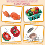 Kids Pretend Play Kitchen Set Simulation Cooking Toy Cutting Food Fruits Vegetables Cookware Pots Pans Gift Toddlers Boys Girls