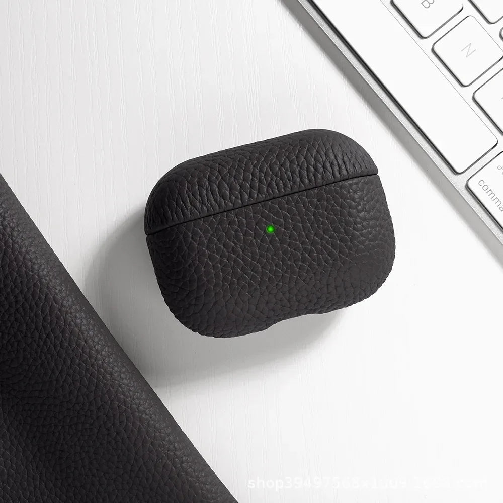 For AirPods Pro 3 Lychee Pattern Cowhide Leather Case for Airpods 4 3 2 1 Pro All-inclusive Earphone Protection Handmade Cover