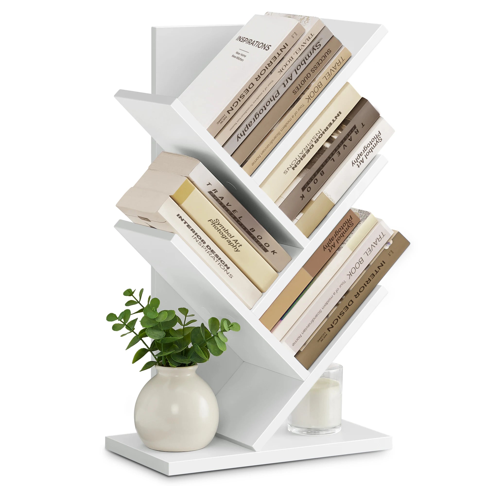 VASAGLE Tree Bookshelf, 5-Tier Floor Standing Bookcase, Space-Saving Corner Shelf, with Wooden Shelves for Bedroom, Living Room