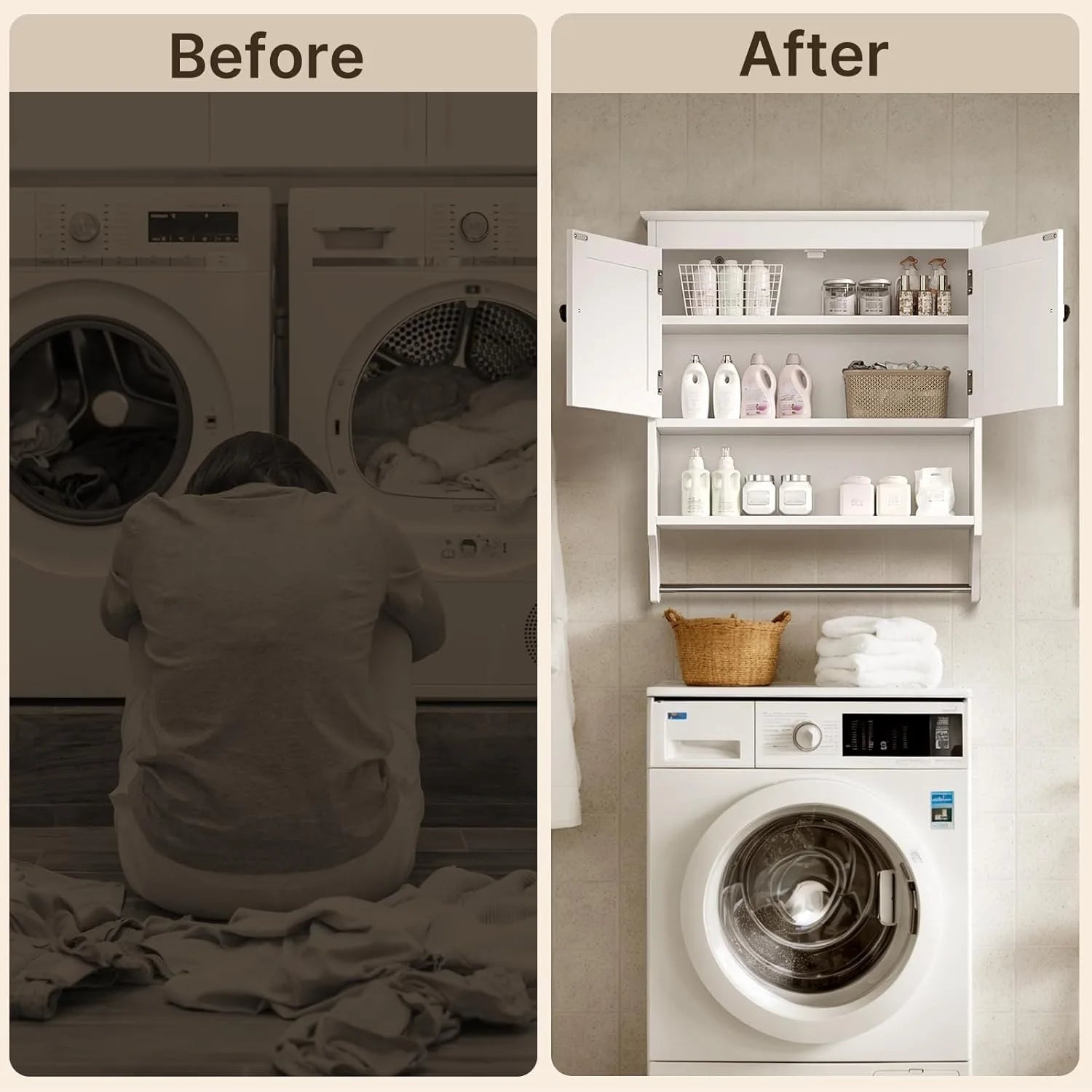 Bathroom Wall Cabinet with Towels Bar, Wall Mounted Medicine Cabinet with 2 Door and Adjustable Shelves, Space Saver