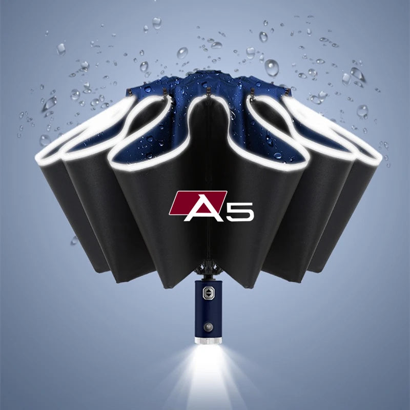 Car Umbrella With LED Flashlight Reflective Stripe Reverse Umbrella for audi sport RS A1 A3 A4 B7 B8 A5 A6 A7 A8 Q3 Q5 Q7 Q8 TT
