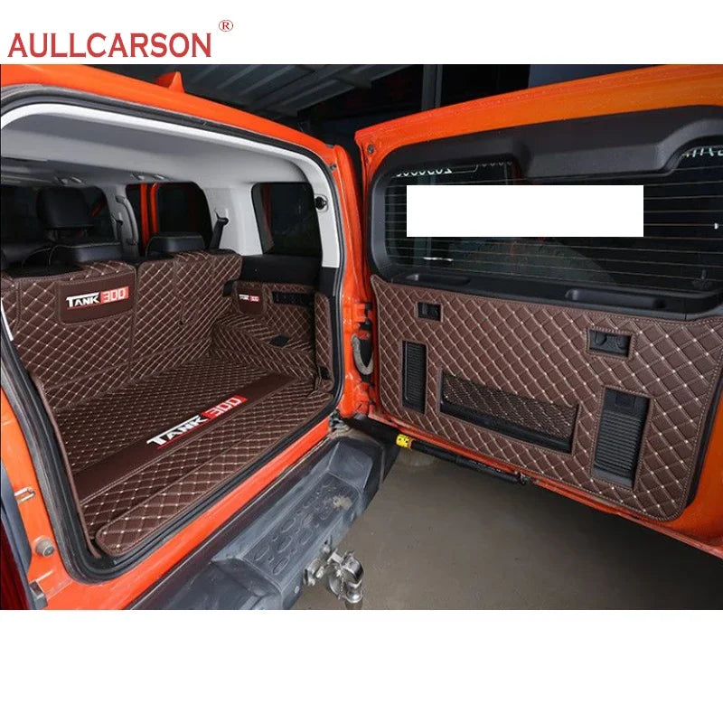 For GWM Tank 300 2023 2024 Custom Trunk Mats Leather Durable Cargo Liner Boot Carpets Interior Cover Car Accessories