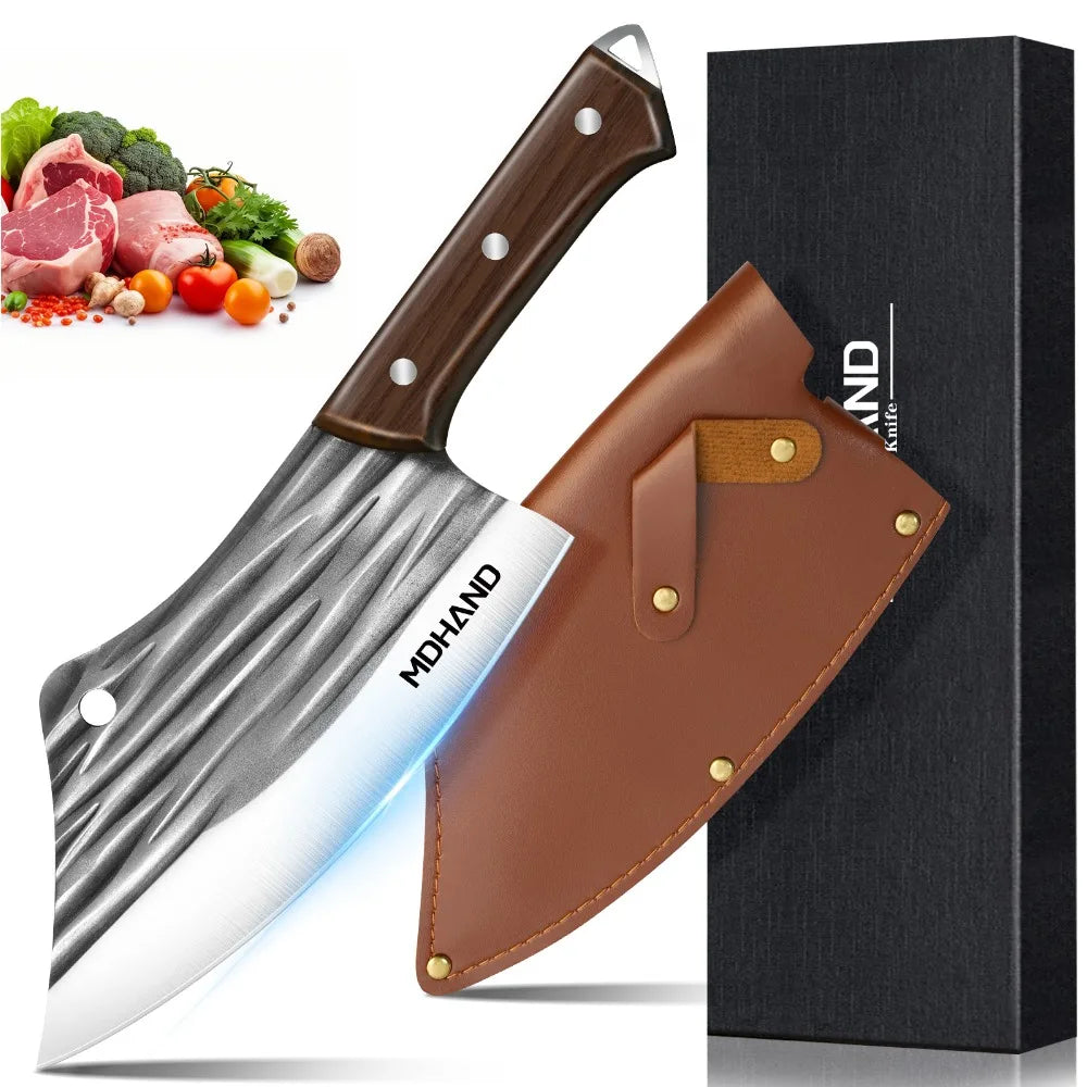 High-carbon Stainless Steel Kitchen Knife Handmade Forged Chef  Knife Bone Chopper Traditional Butcher Cleaver Slicing Knife