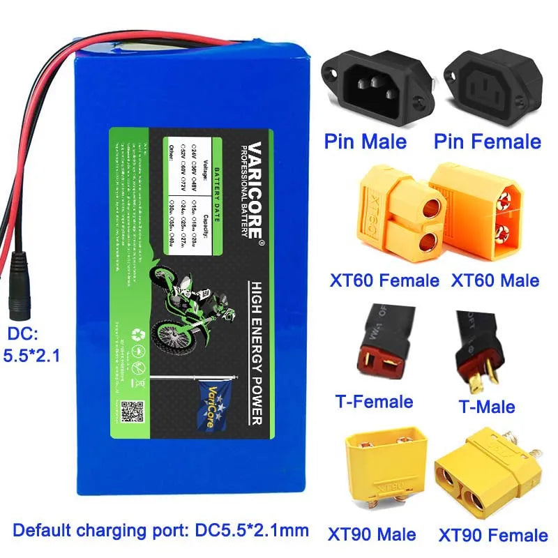 VariCore 36V/48V/60V 25Ah 21700 Lithium Battery Pack 1200w With PCB for 42V 54.6V 67.2V Electric vehicle Batteries + Charger