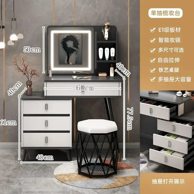 Luxury Dressing Table Comfortable Vanity Makeup Desk LED Large Mirror Drawer for Bedroom Wood Furniture Chest of Drawers Home