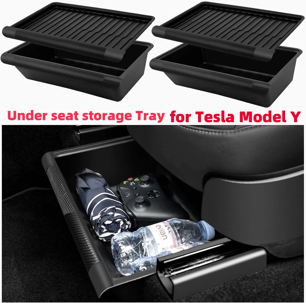 2-Pack Under Seat Organizer for Tesla Model Y (2020, 2021, 2022, 2023, 2024) Hidden Storage Boxes with Lids, Maximize Space,Easy
