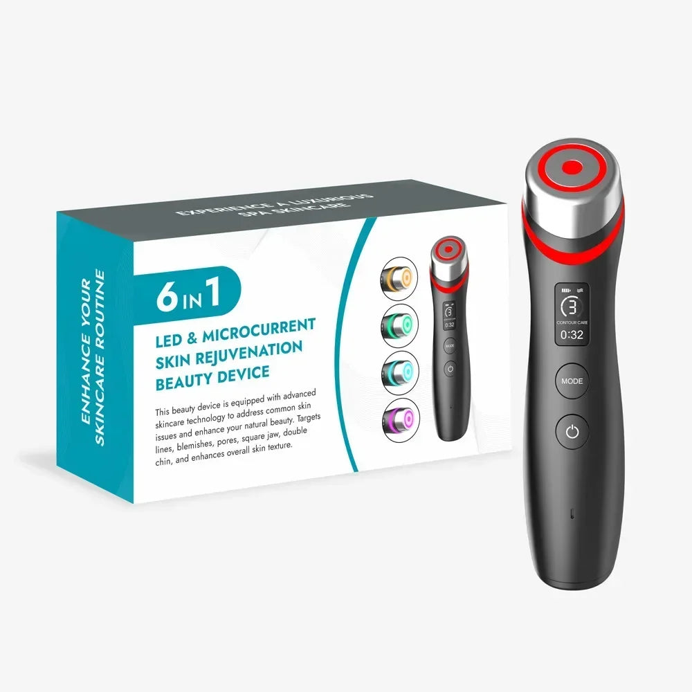 New 6 in 1 Multifunction Ager Booster Pro Skin Therapy Wand Facial Led Lights Beauty Device