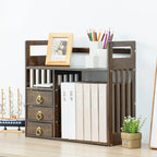Bamboo Desktop Bookshelf with 3 Drawers, Desktop Storage Cabinet, Office Storage Organizer Student Desktop Multi-Layer Shelf