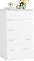 5 Drawer White Dresser, Dresser Tall White Dresser with Large Storage Space, Modern Storage Chest of Drawers