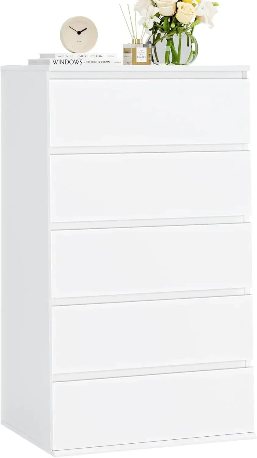 5 Drawer White Dresser, Dresser Tall White Dresser with Large Storage Space, Modern Storage Chest of Drawers