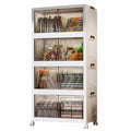4 Tier Plastic Storage Containers with Doors & Wheels Foldable Organization Folding Storage Boxes for Living Room Bedroom Office