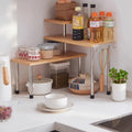 Bamboo Countertop Kitchen Corner Shelf Organizer Rack for Spices Seasoning Pots Desktop Flower Pot Display Stand