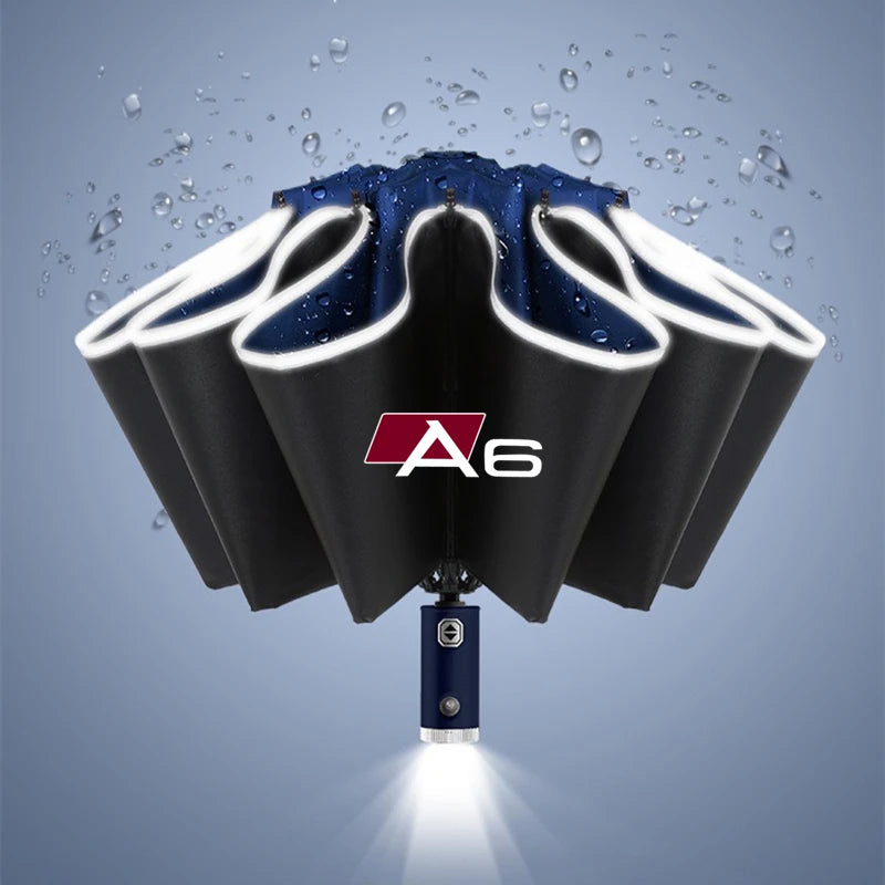 Car Umbrella With LED Flashlight Reflective Stripe Reverse Umbrella for audi sport RS A1 A3 A4 B7 B8 A5 A6 A7 A8 Q3 Q5 Q7 Q8 TT