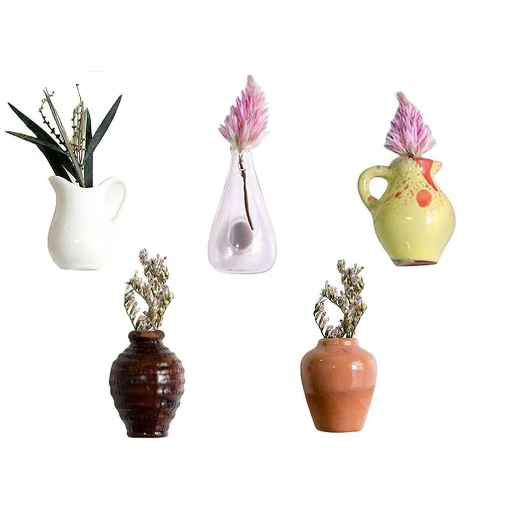 3-14pcs Set Mini Ceramics Vase Fridge Magnets Label Mini Bonsai Magnet Button Potted Simulation Flower Vase Refrigerator Message