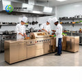Customized L-Shaped Stainless Steel Outdoor Modular Kitchen with 6-Burner Gas Grill, Sink and Fridge Cabinet for Patio Backyard