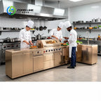 Customized L-Shaped Stainless Steel Outdoor Modular Kitchen with 6-Burner Gas Grill, Sink and Fridge Cabinet for Patio Backyard