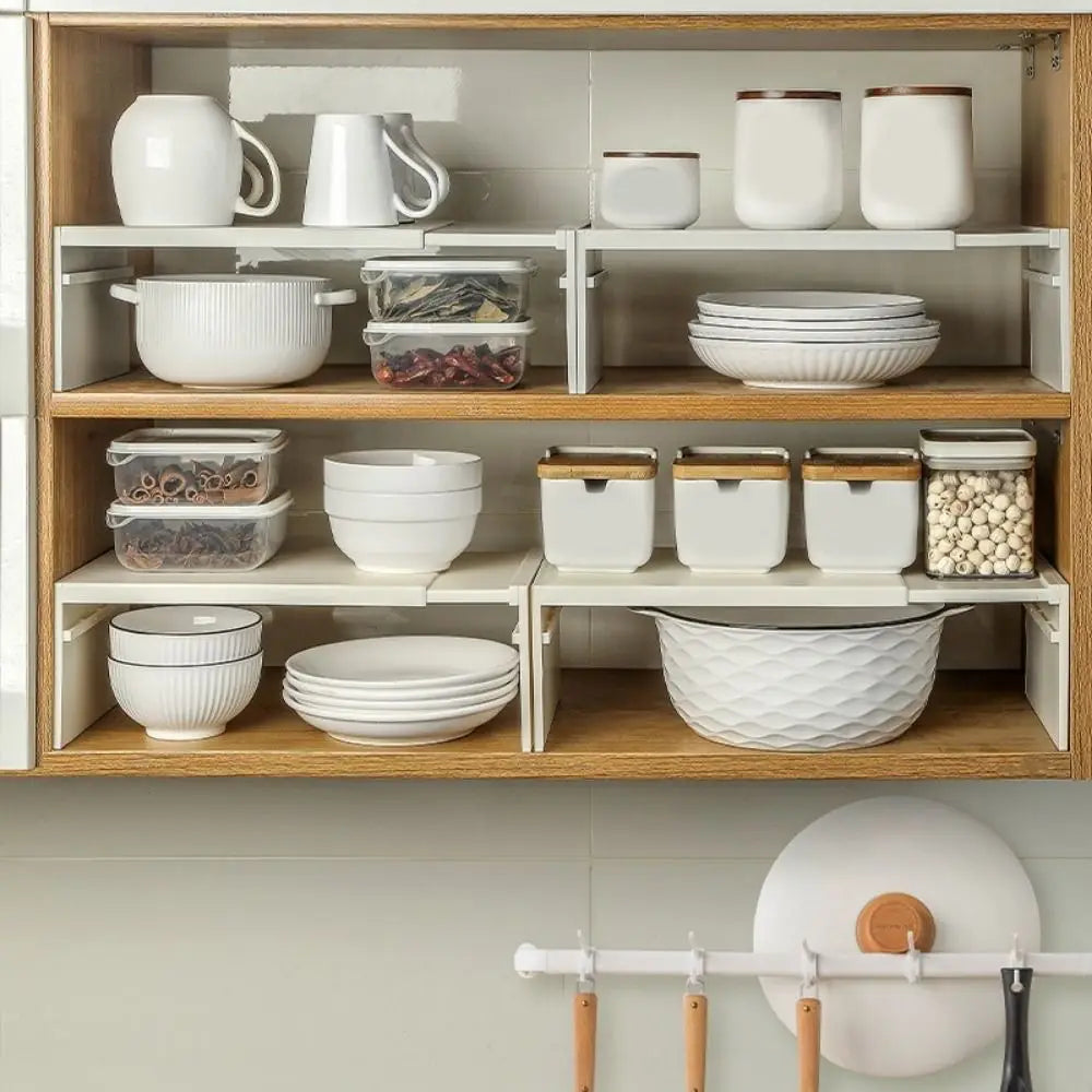 Plastic Retractable Kitchen Shelf Non-slip Space Saving Dish Shelf Minimalist Adjustable Seasoning Bottle Storage Rack Wardrobe