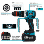 20V 13mm Brushless Impact Drill 20 Torque 120NM Cordless Impact Drill Screwdriver Drill Ice Drill Electric Drill Li-ion Battery