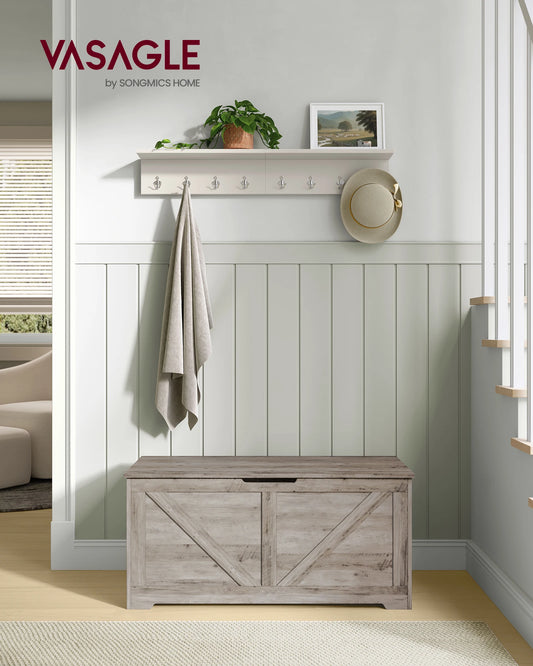 VASAGLE Storage Chest, Storage Bench, Blanket Box with 2 Safety Hinges, Shoe Storage Bench, Farmhouse Style, 40 x 100 x 46 cm