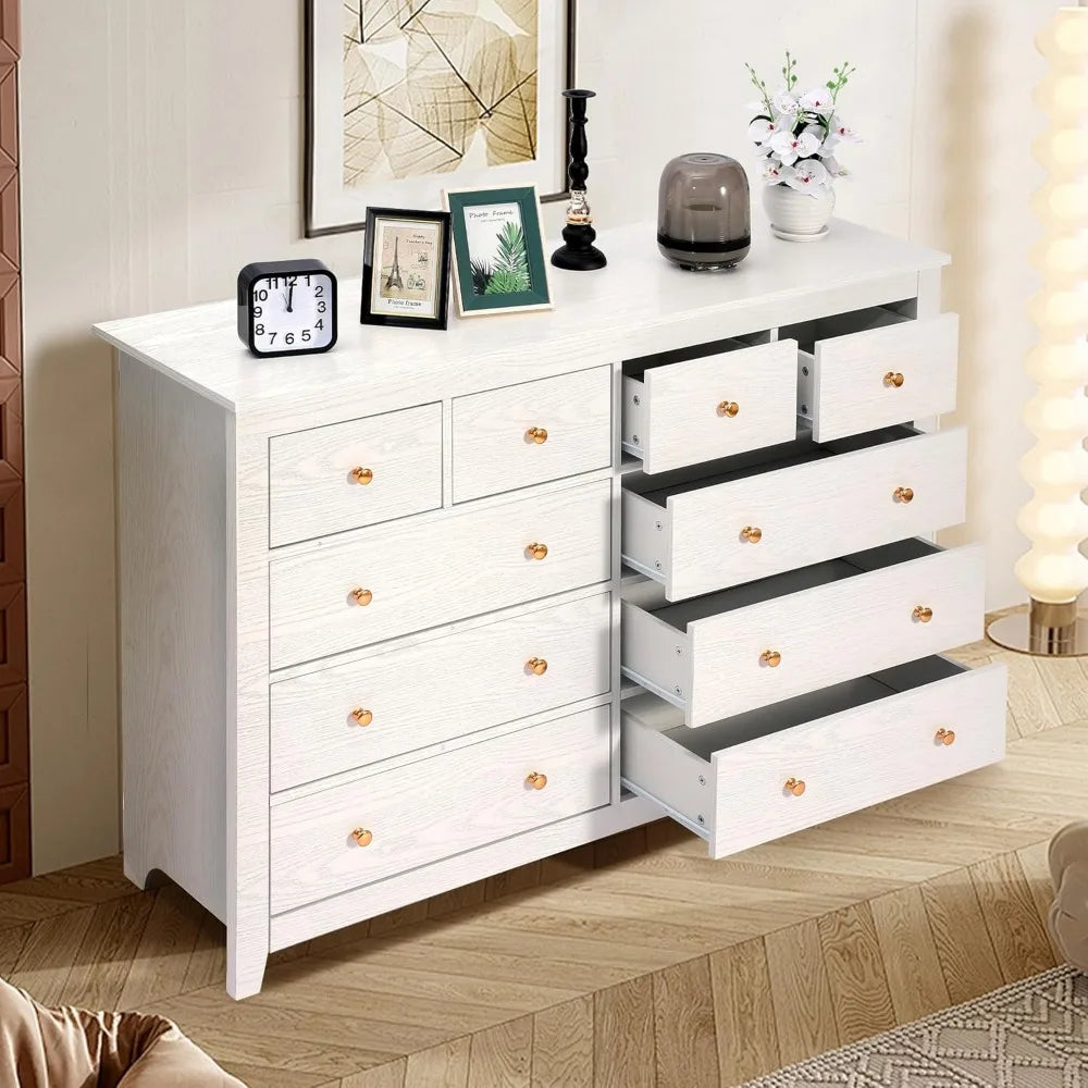 10 Drawer Dresser for Bedroom,Wood Chest of Drawers with Smooth Metal Rail,Large Dressers,Modern Bedroom Dressers with 10 Drawe