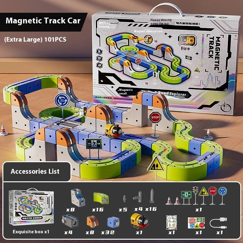 Children'S Versatile Magnetic Attraction Magnetic Block Track Electric Small Train Magnetic Car Car Railtrack Set Toy Kids Gifts