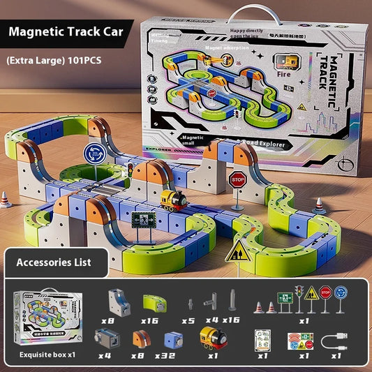 Children'S Versatile Magnetic Attraction Magnetic Block Track Electric Small Train Magnetic Car Car Railtrack Set Toy Kids Gifts
