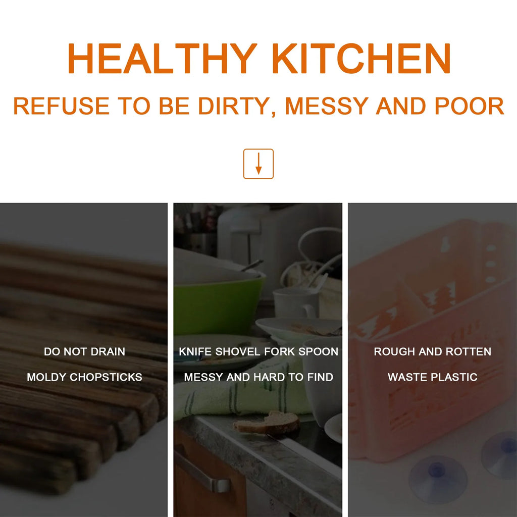 [CLOS] Kitchen Hanging Stainless Steel Chopsticks Spoons Fork Cutlery Holder Organizer Rack Drainer Storage