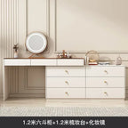 Modern Vanity Desk with LED Lighted Mirror, Luxury Corner Makeup Vanity Table 6 Drawers and Large Storage Dressing Table Shelves