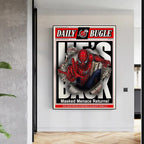 Marvel  Funny Spiderman Poster And Print HE'S  BACK Canvas Painting Comic Wall Art Living Room Home Decoration Gift