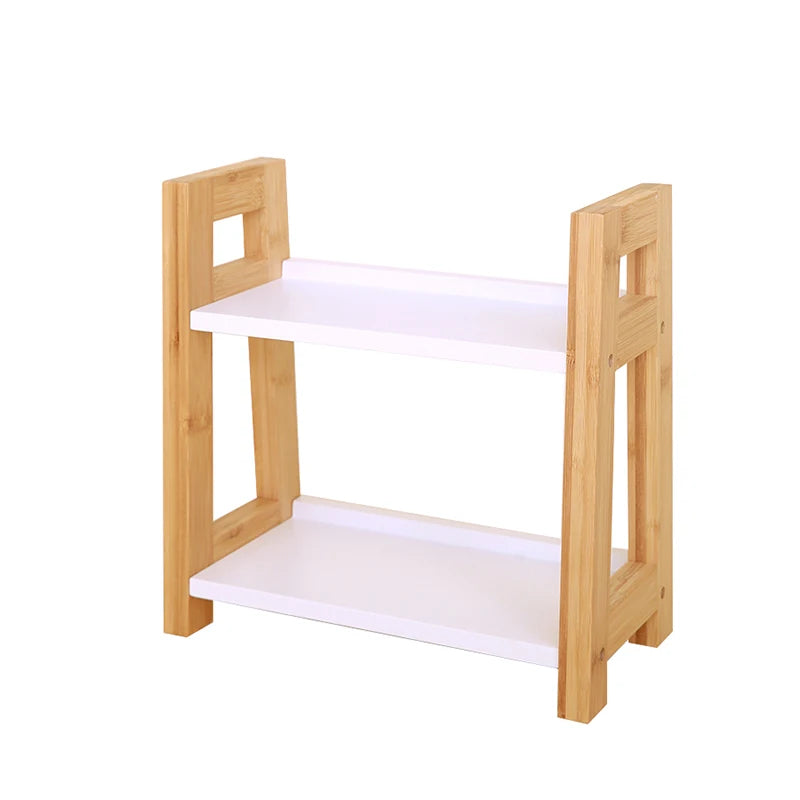 Japanese Minimalist Bamboo Kitchen Spice Rack Multi-Functional Storage Organizer for Tabletop Counter Shelf