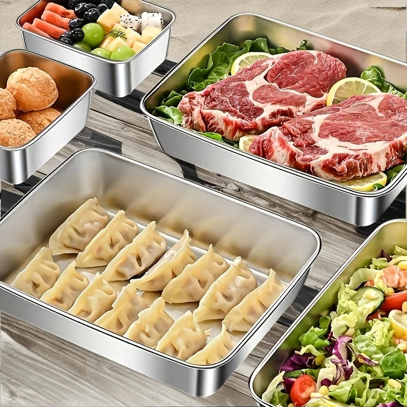 5Pcs Stainless Steel Food Containers, Leak-Proof Kitchens Accessories, Stores Knives, Stackable Kitchen Storage