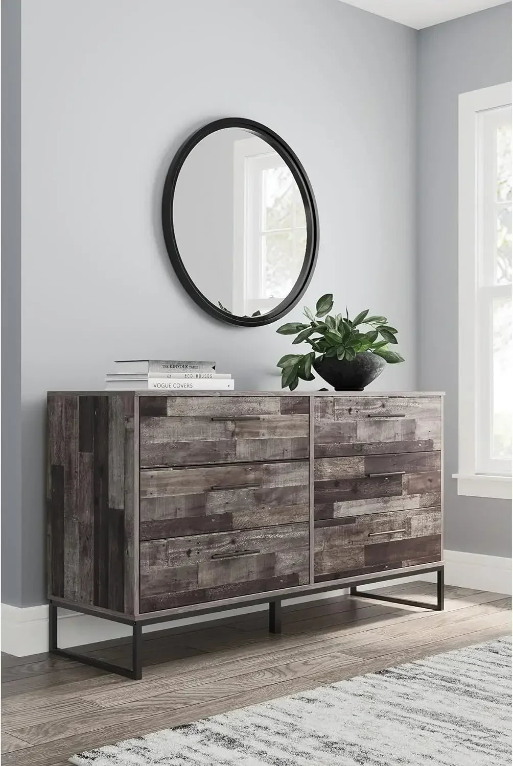Neilsville 6 Drawer Dresser, Dark Brown,18.88"D x 59"W x 33.88"H